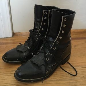 Vintage Black Leather Lace Up Boots