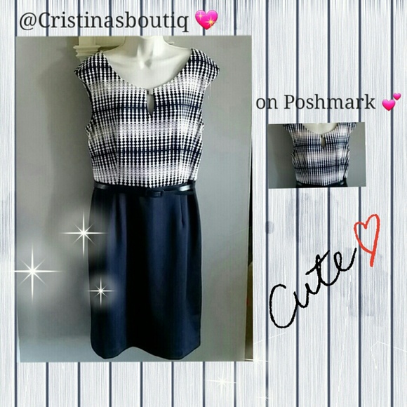 Connected Apparel Navy Blue Gray White Dress