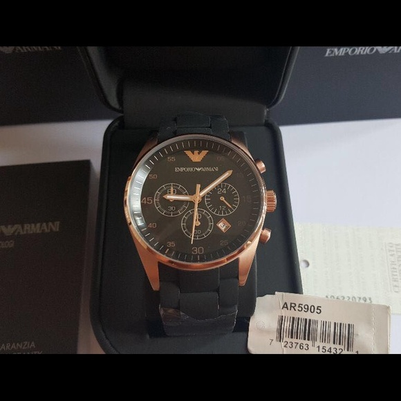 NWT Emporio Armani Black and Gold Watch