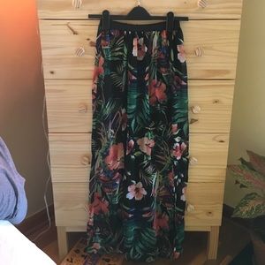 Tropical Print Chiffon Maxi With Sheer Paneling
