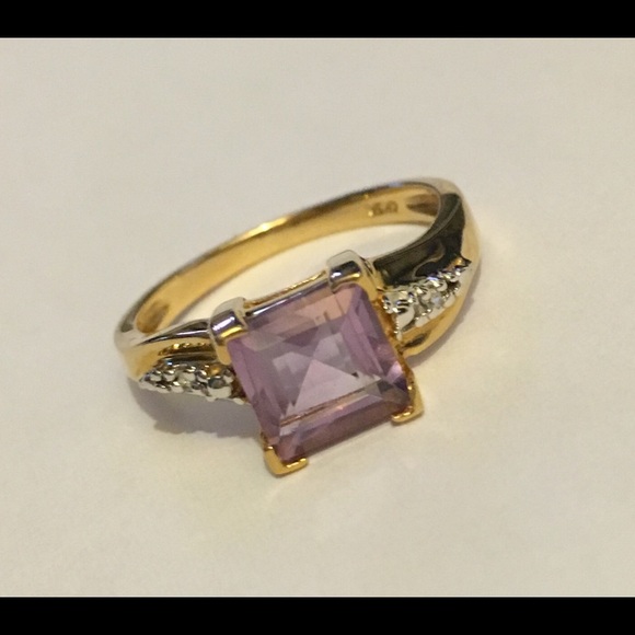 Genuine Amethyst & Diamond Ring in 10K Gold