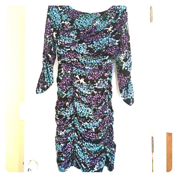 Shoshanna Rouched Print Silk Dress Size 8