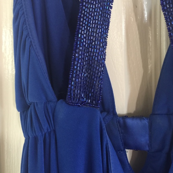 Beautiful blue backless prom dress