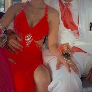 Neon coral prom dress