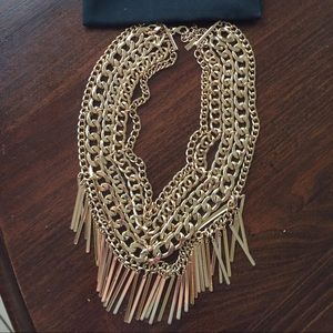 Baublebar gold chain bib necklace with fringe