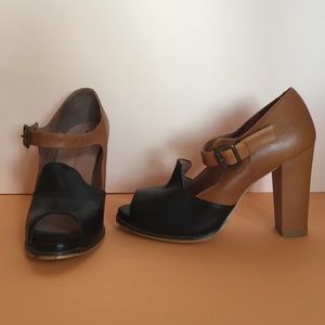 Anthropologie brown & black leather heels