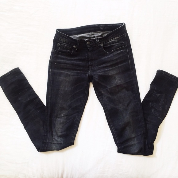R13 Low Rise Black Distressed Skinny Jeans Size 27 - Picture 2 of 4