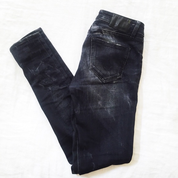 R13 Low Rise Black Distressed Skinny Jeans Size 27 - Picture 3 of 4
