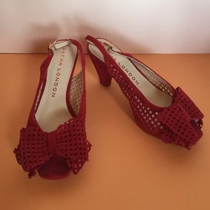 Sacha London red suede slingback heels w/ bows