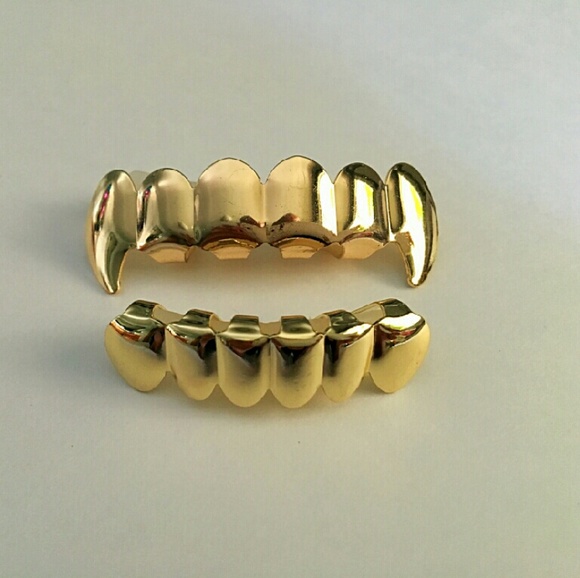 Gold Plated Fang Grill Set Top & Bottom