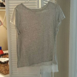 Grey cotton shirt with lace trim