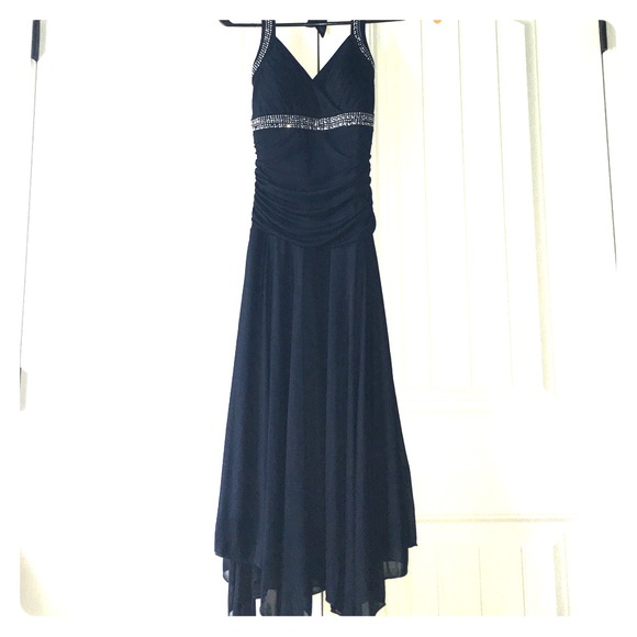 Trixxi Navy Blue Halter Rhinestone Dress