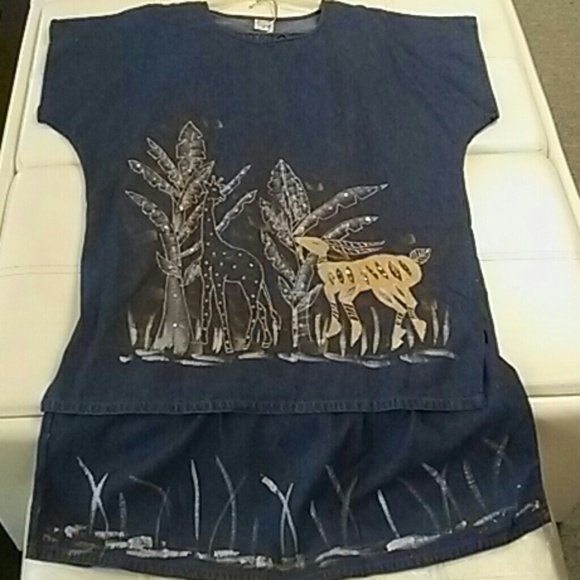 Matchless Dark Blue 2pc denim dress set w/ Reindeer print & Rhinestones by Magic