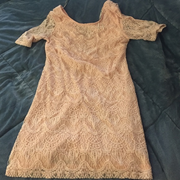 Pink lace sleeved dress