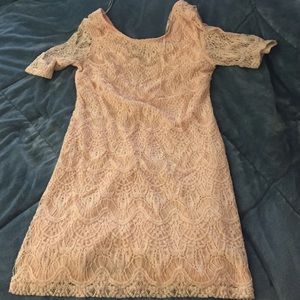 Pink lace sleeved dress