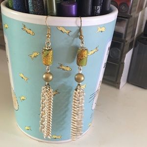 Gold w/Green Tassel Earrings