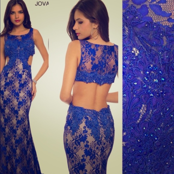 Jovani blue laced prom dress