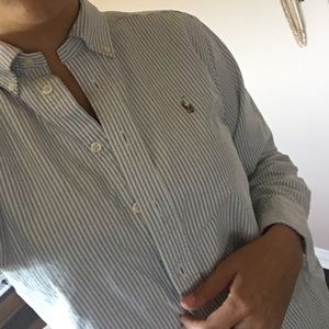 Blue and white striped button down