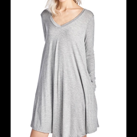 LAST‼️ Gray Pocket V-Neck Shift Dress - Picture 2 of 3