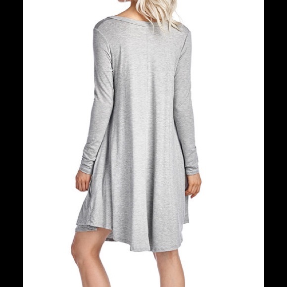 LAST‼️ Gray Pocket V-Neck Shift Dress - Picture 3 of 3