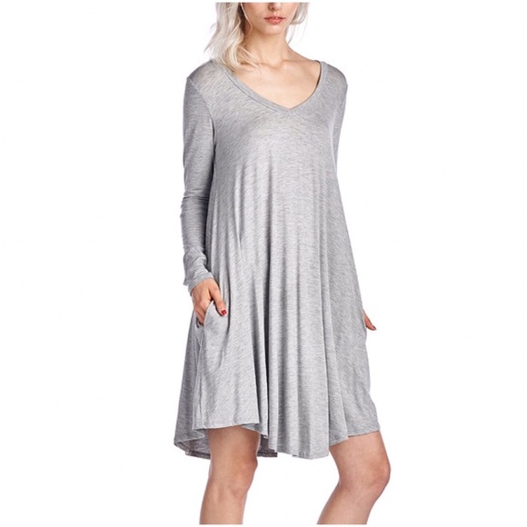 Laura's Boutique Dresses & Skirts - LAST‼️ Gray Pocket V-Neck Shift Dress