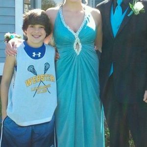 Aqua blue prom dress with crystals