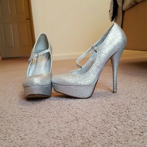 Silver glitter 5 inch heels