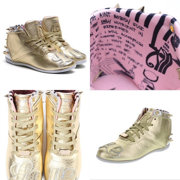 Melody Ehsani Reebok Metallic Gold spiked sneakers