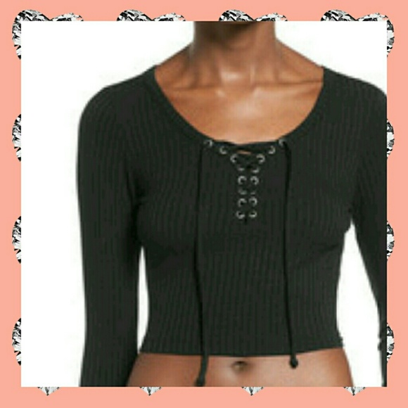 SALE! LACE UP RIB KNIT CROP TOP - Picture 4 of 4