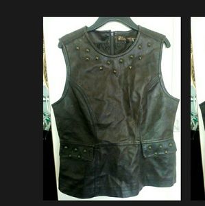 Leather studded bikers vest