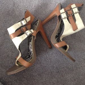 Sam Edelman leather reptile buckle stiletto heels
