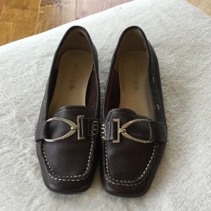Brown loafer slip ons