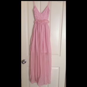 Pink Chiffon Crochet Dress