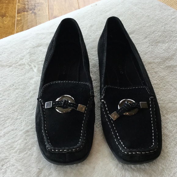 Black suede flats silver adornments