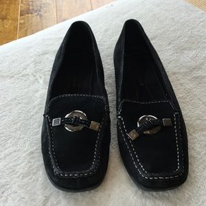 Black suede flats silver adornments