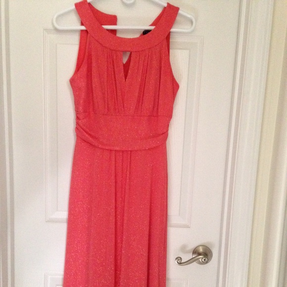Coral/salmon with gold glitter dress