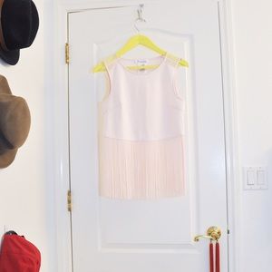 fringe crop top with mesh shoulder