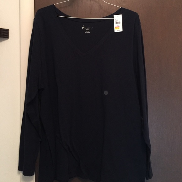 Lane Bryant long sleeve black V-neck top