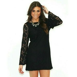 Lace bell sleeve mini dress