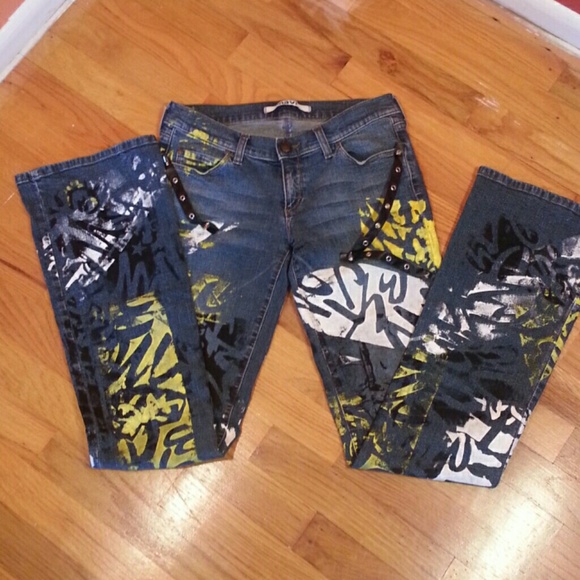 Graffiti Denim - OOAK Graffiti Leather Spiked Concert Jeans
