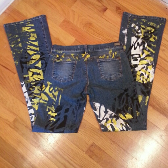 OOAK Graffiti Leather Spiked Concert Jeans - Picture 3 of 4