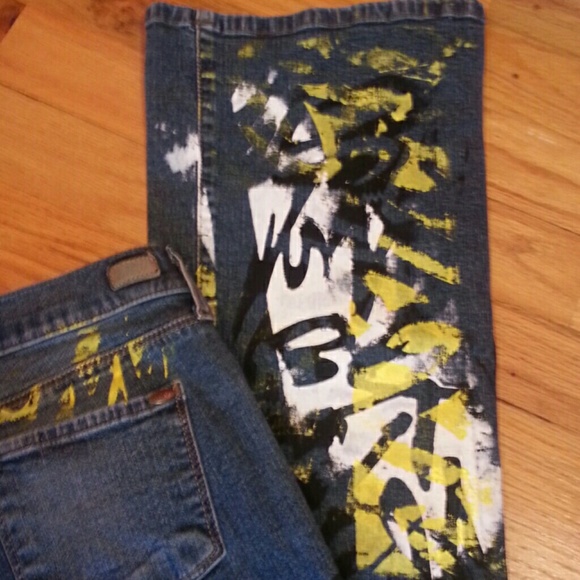 OOAK Graffiti Leather Spiked Concert Jeans - Picture 4 of 4