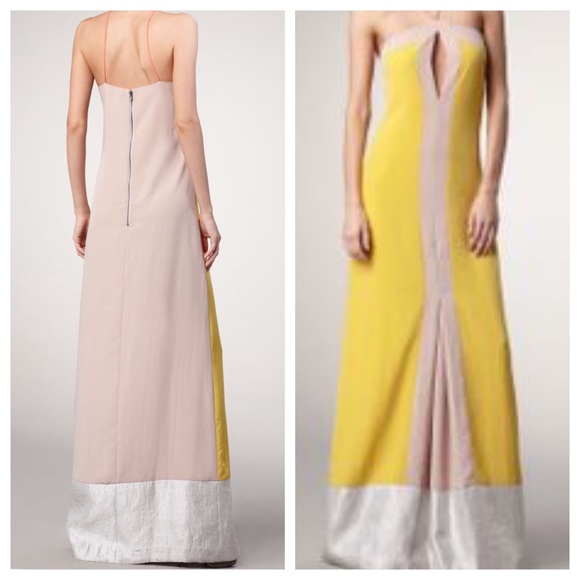 SACHIN & BABI YELLOW BEIGE COLOR BLOCK DRESS - Picture 6 of 7