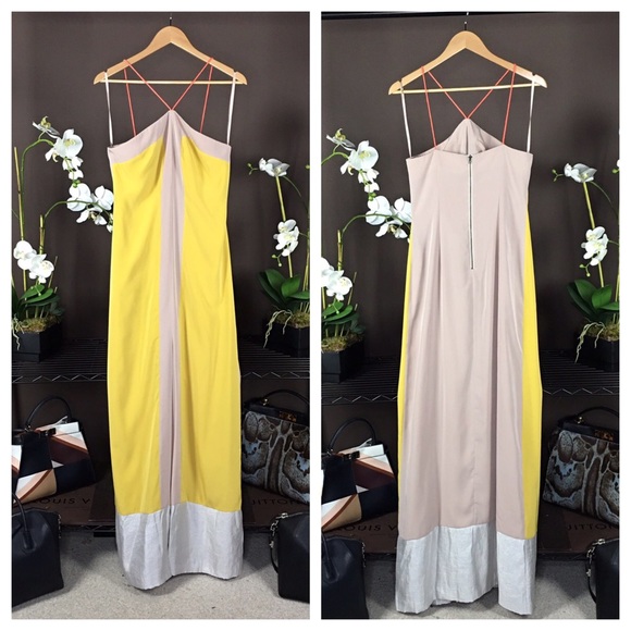 SACHIN & BABI YELLOW BEIGE COLOR BLOCK DRESS - Picture 4 of 7