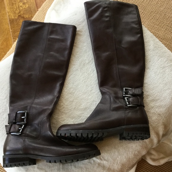 Brown leather knee high boots