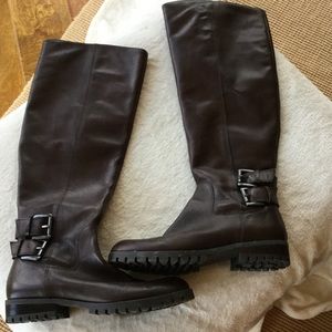 Brown leather knee high boots