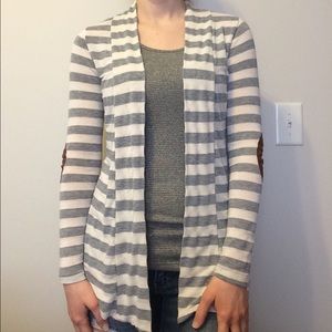 Striped Cardigan with Elbow Patches