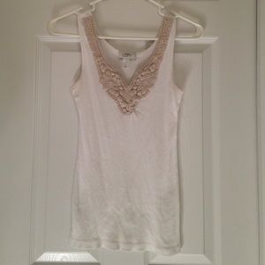 White tank top with off white crochet at neckline