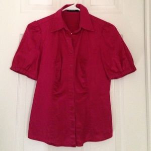 Fushia colored button up office shirt
