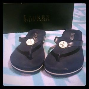 Ralph Lauren Elissa Navy & White Flipflops